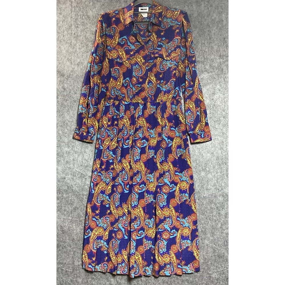 Vintage Leslie Fay Dress Womens 8 Geometric Maxi Office Secretary Retro USA Made